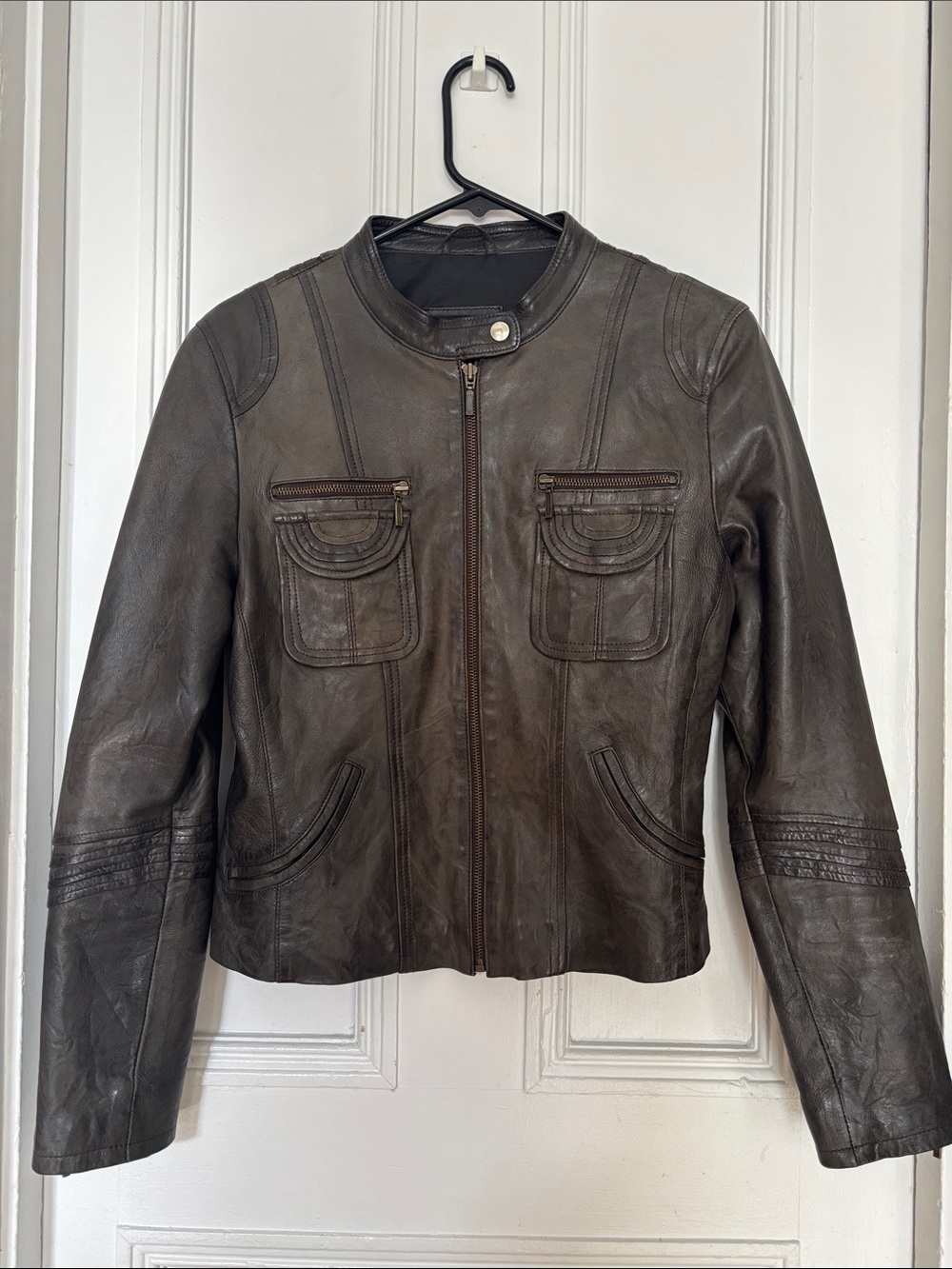 twik Dark Brown Leather Zip-Front Jacket